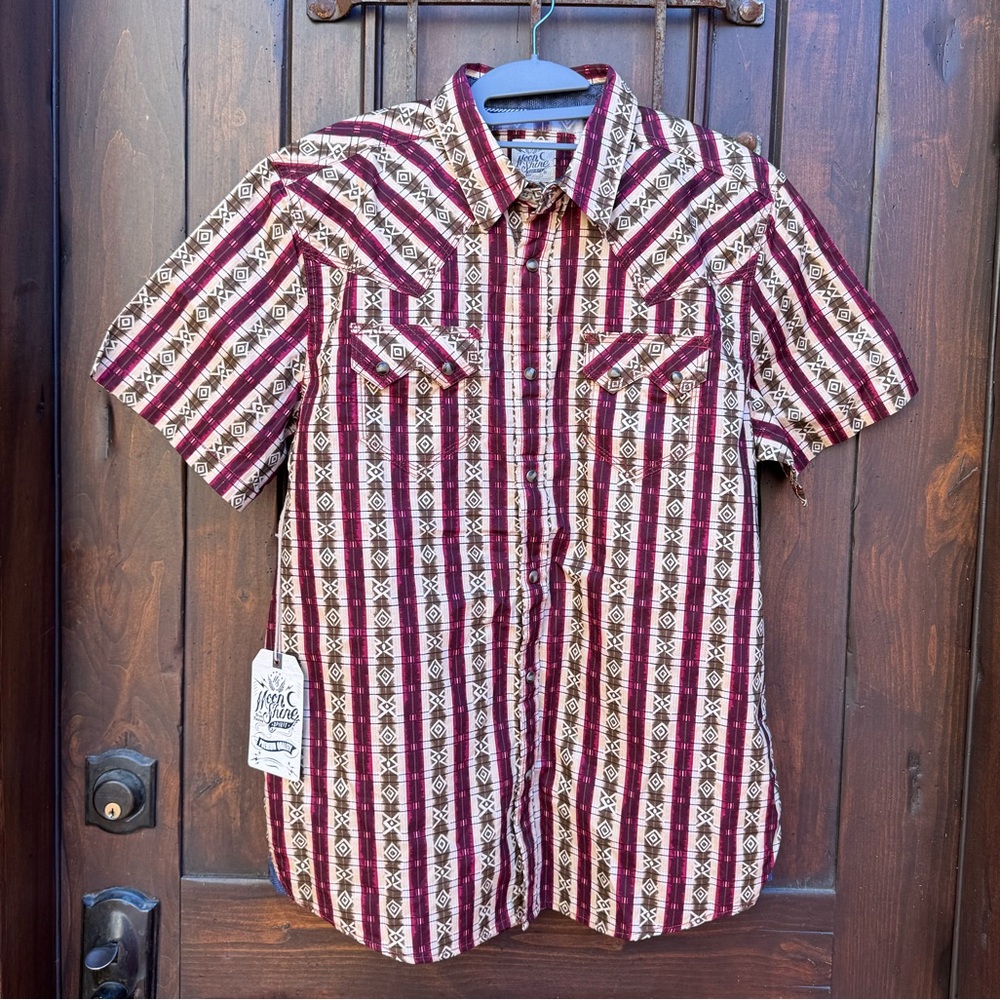 Men's Burgundy and Cream Striped Button-Down Shirt